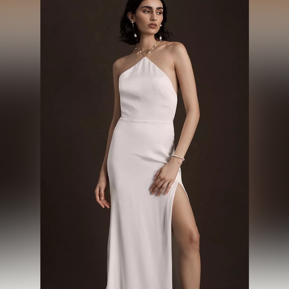 NWT Jenny Yoo Pearl Satin Fit & Flare Halter Wedding Gown - White, size 10